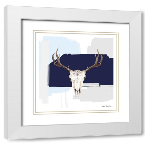 Colored Steer Head III White Modern Wood Framed Art Print with Double Matting by Seven Trees Design