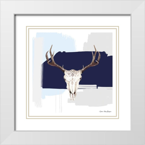 Colored Steer Head III White Modern Wood Framed Art Print with Double Matting by Seven Trees Design