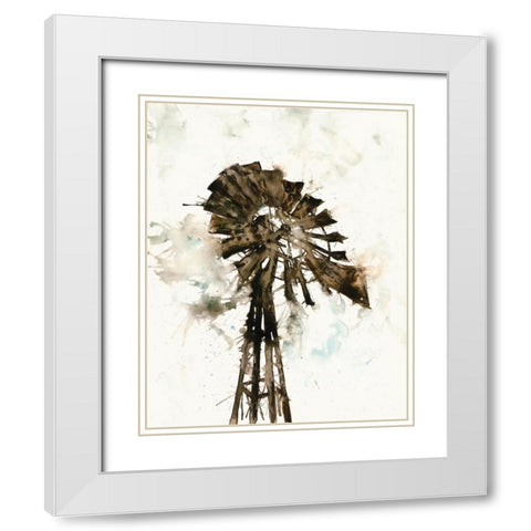 Watercolor Windmill White Modern Wood Framed Art Print with Double Matting by White Ladder