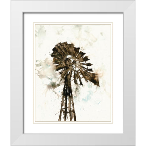 Watercolor Windmill White Modern Wood Framed Art Print with Double Matting by White Ladder