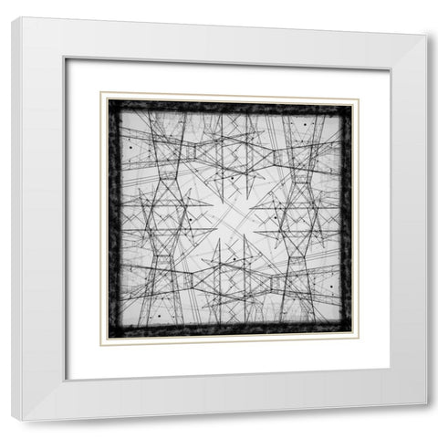 Black and white of power lines and towers abstract White Modern Wood Framed Art Print with Double Matting by Jaynes Gallery