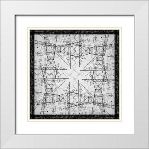 Black and white of power lines and towers abstract White Modern Wood Framed Art Print with Double Matting by Jaynes Gallery