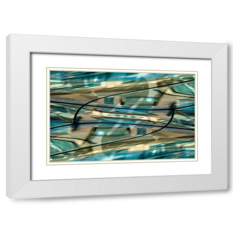 Turquoise-black and bronze metallic abstract White Modern Wood Framed Art Print with Double Matting by Jaynes Gallery