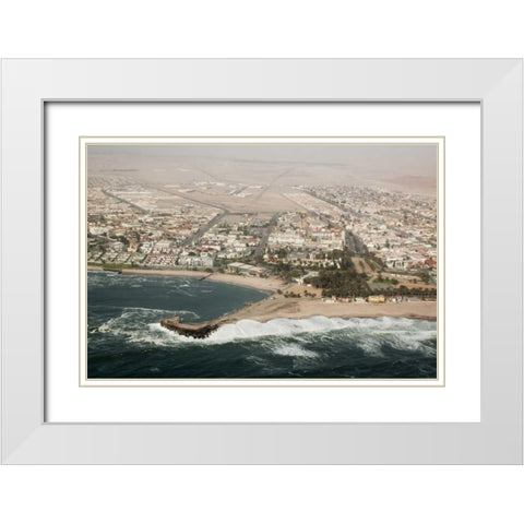 Namibia, Swakopmund Aerial cityscape and bay White Modern Wood Framed Art Print with Double Matting by Kaveney, Wendy