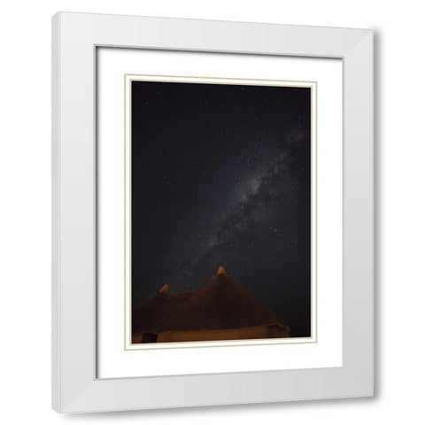 Namibia, Namib Desert, Milky Way above hut White Modern Wood Framed Art Print with Double Matting by Young, Bill