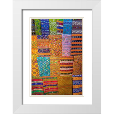 Bhutan-Thimphu Traditional colorful and ornate hand woven textiles White Modern Wood Framed Art Print with Double Matting by Hopkins, Cindy Miller