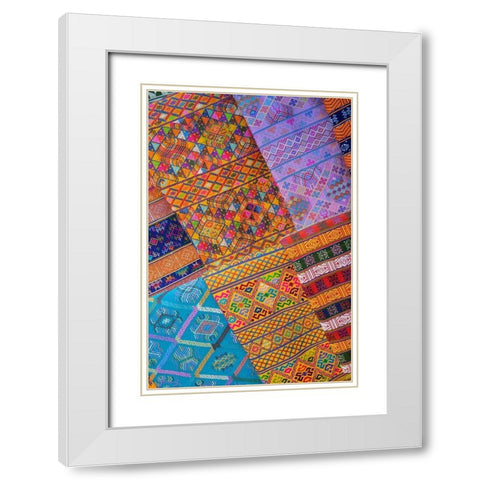 Bhutan-Thimphu Traditional colorful and ornate hand woven textiles White Modern Wood Framed Art Print with Double Matting by Hopkins, Cindy Miller