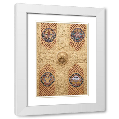 Bhutan Ornate golden door detail White Modern Wood Framed Art Print with Double Matting by Hopkins, Cindy Miller