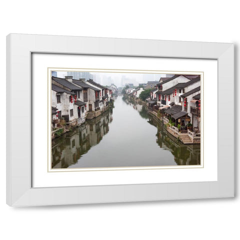 Traditional houses along the Grand Canal-Wuxi-Jiangsu Province-China White Modern Wood Framed Art Print with Double Matting by Su, Keren