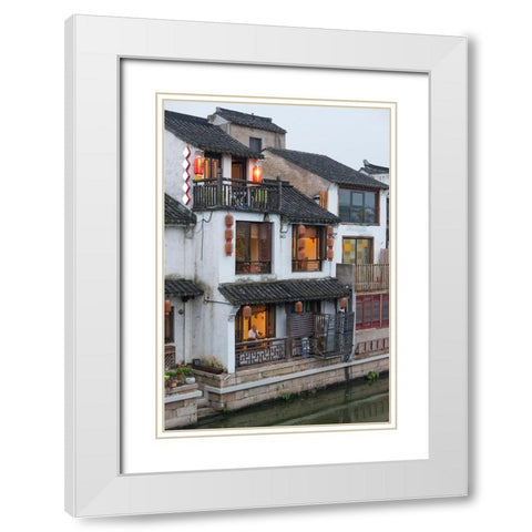 Traditional house along the Grand Canal-Wuxi-Jiangsu Province-China White Modern Wood Framed Art Print with Double Matting by Su, Keren