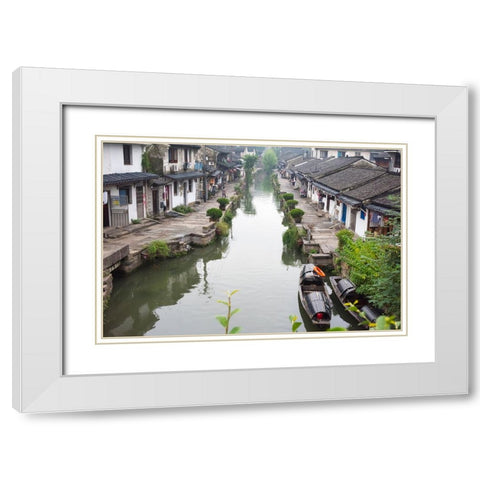 Rowing Wupeng boat on the Grand Canal-Shaoxing-Zhejiang Province-China White Modern Wood Framed Art Print with Double Matting by Su, Keren