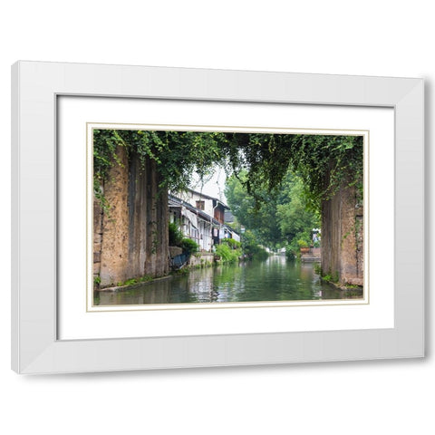 Stone bridge and traditional houses on the Grand Canal-Shaoxing-Zhejiang Province-China White Modern Wood Framed Art Print with Double Matting by Su, Keren