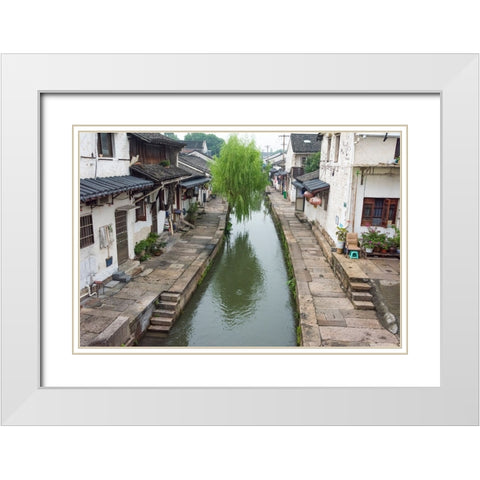 Old houses along the Grand Canal-Shaoxing-Zhejiang Province-China White Modern Wood Framed Art Print with Double Matting by Su, Keren