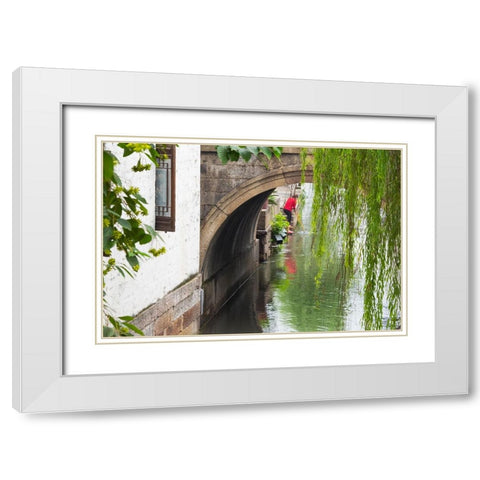 Old house and stone bridge on the Grand Canal-Shaoxing-Zhejiang Province-China White Modern Wood Framed Art Print with Double Matting by Su, Keren