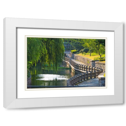 Gongchen Bridge with willow tree-eastern end of the Grand Canal-Hangzhou-Zhejiang Province-China White Modern Wood Framed Art Print with Double Matting by Su, Keren