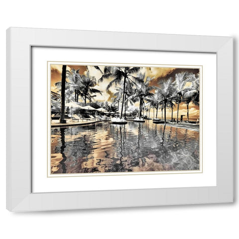 Bali-Ubud-Ponds and pools at hotel in Ubud White Modern Wood Framed Art Print with Double Matting by Eggers, Terry