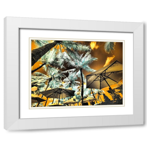 Bali-Ubud-Umbrellas-Ponds and pools at hotel in Ubud White Modern Wood Framed Art Print with Double Matting by Eggers, Terry