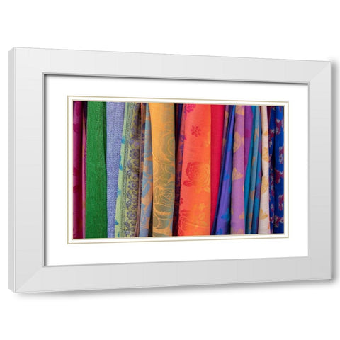 Singapore-Chinatown Detail of typical textile souvenir scarves White Modern Wood Framed Art Print with Double Matting by Hopkins, Cindy Miller