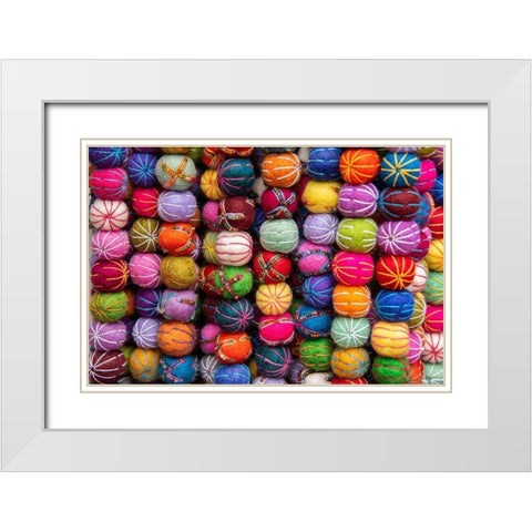 Singapore-Chinatown Detail of typical textile round wool hanging ball souvenirs White Modern Wood Framed Art Print with Double Matting by Hopkins, Cindy Miller