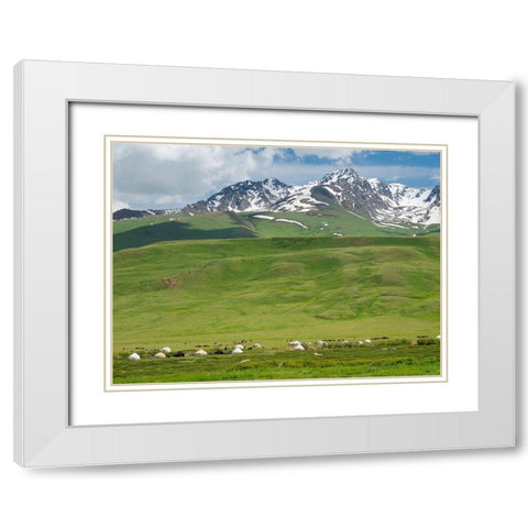 Summer pasture with traditional Yurts The Suusamyr plain-a high valley White Modern Wood Framed Art Print with Double Matting by Zwick, Martin