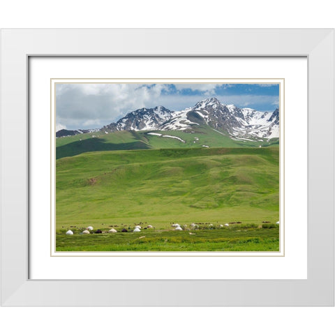 Summer pasture with traditional Yurts The Suusamyr plain-a high valley White Modern Wood Framed Art Print with Double Matting by Zwick, Martin