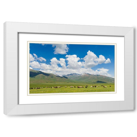 Summer pasture with traditional Yurts The Suusamyr plain White Modern Wood Framed Art Print with Double Matting by Zwick, Martin