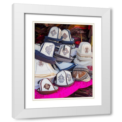 Kalpak (Al-Kalpak)-the traditional felt hat of Kyrgyzstan Jayma Bazaar-one of the greatest tradition White Modern Wood Framed Art Print with Double Matting by Zwick, Martin