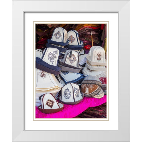 Kalpak (Al-Kalpak)-the traditional felt hat of Kyrgyzstan Jayma Bazaar-one of the greatest tradition White Modern Wood Framed Art Print with Double Matting by Zwick, Martin