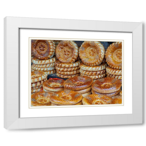 Traditional bread called Lepjoschka Jayma Bazaar-one of the greatest traditional markets White Modern Wood Framed Art Print with Double Matting by Zwick, Martin