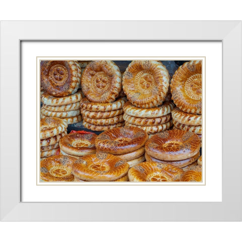 Traditional bread called Lepjoschka Jayma Bazaar-one of the greatest traditional markets White Modern Wood Framed Art Print with Double Matting by Zwick, Martin