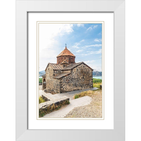 Armenia-Sevan The church of Surp Astvatsatsin at the Sevanavank Monastery complex on Lake Sevan White Modern Wood Framed Art Print with Double Matting by Wilson, Emily