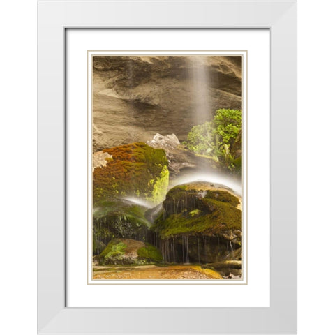 New Zealand, Paparoa NP Waterfall striking rocks White Modern Wood Framed Art Print with Double Matting by Illg, Cathy and Gordon