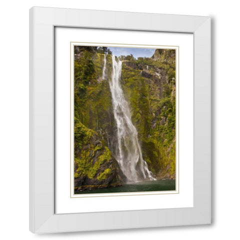New Zealand Waterfall into Milford Sound White Modern Wood Framed Art Print with Double Matting by Illg, Cathy and Gordon