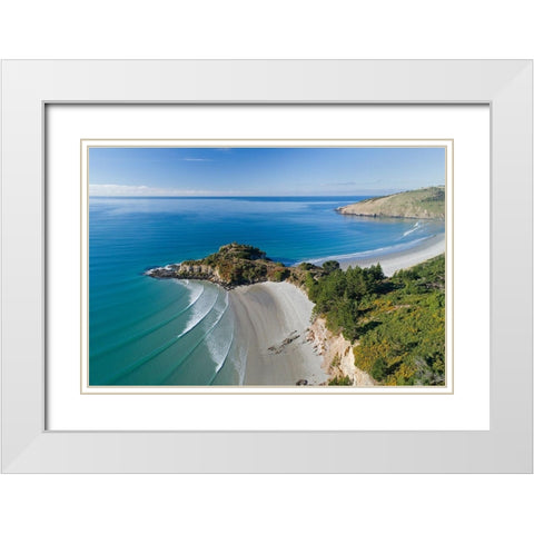 Mapoutahi-Historic Maori Pa Site-Goat Island-Purakanui Bay-north of Dunedin White Modern Wood Framed Art Print with Double Matting by Wall, David