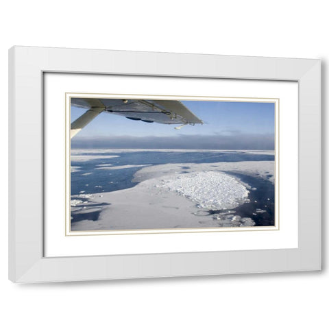 Canada, Manitoba, Aerial view of ice on the bay White Modern Wood Framed Art Print with Double Matting by Kaveney, Wendy