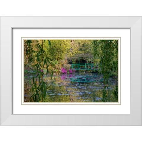 France-Giverny-Monets Garden Sunrise view of iconic bridge and lily pond White Modern Wood Framed Art Print with Double Matting by Jaynes Gallery