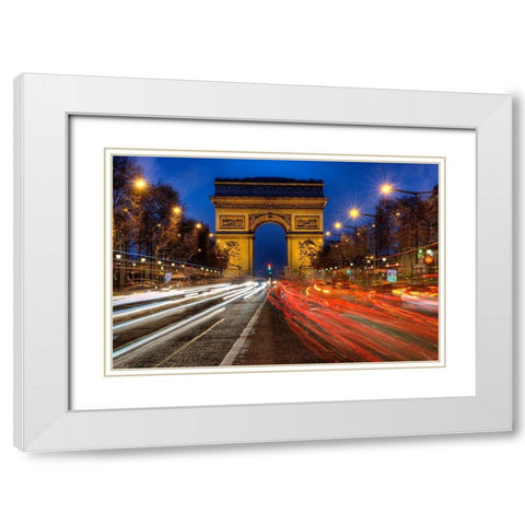 Traffic passes the Arch de Triumph on the Champs Elysee in Paris-France White Modern Wood Framed Art Print with Double Matting by Steve Mohlenkamp