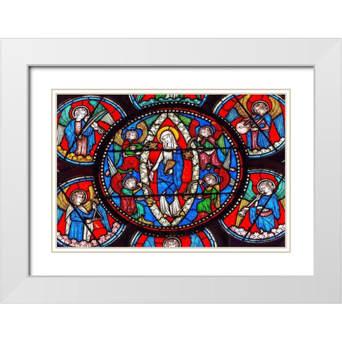 Virgin Mary-Angels stained glass-Notre Dame Cathedral-Paris-France White Modern Wood Framed Art Print with Double Matting by Perry, William