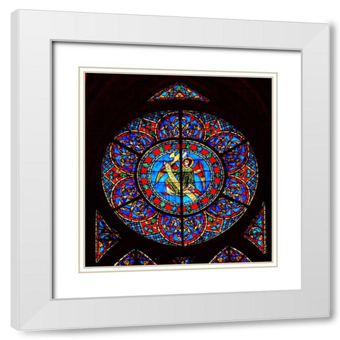 Angel stained glass-Notre Dame Cathedral-Paris-France White Modern Wood Framed Art Print with Double Matting by Perry, William