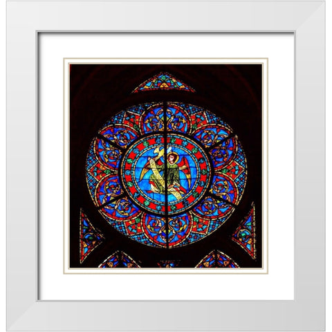 Angel stained glass-Notre Dame Cathedral-Paris-France White Modern Wood Framed Art Print with Double Matting by Perry, William