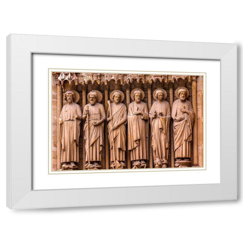 Biblical Saint statues and door-Notre Dame Cathedral-Paris-France White Modern Wood Framed Art Print with Double Matting by Perry, William