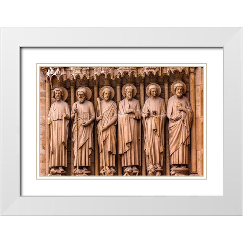 Biblical Saint statues and door-Notre Dame Cathedral-Paris-France White Modern Wood Framed Art Print with Double Matting by Perry, William