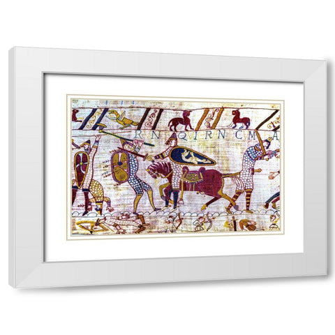 Colorful Medieval Bayeux tapestry- Bayeux- Normandy- France White Modern Wood Framed Art Print with Double Matting by Perry, William
