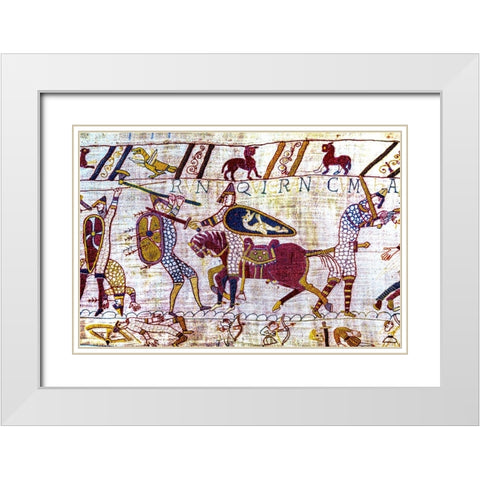 Colorful Medieval Bayeux tapestry- Bayeux- Normandy- France White Modern Wood Framed Art Print with Double Matting by Perry, William