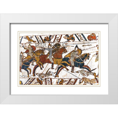 Colorful Medieval Bayeux tapestry- Bayeux- Normandy- France. White Modern Wood Framed Art Print with Double Matting by Perry, William