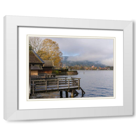 View towards Bad Wiessee Lake Tegernsee near village Rottach Egern in the Bavarian Alps White Modern Wood Framed Art Print with Double Matting by Zwick, Martin
