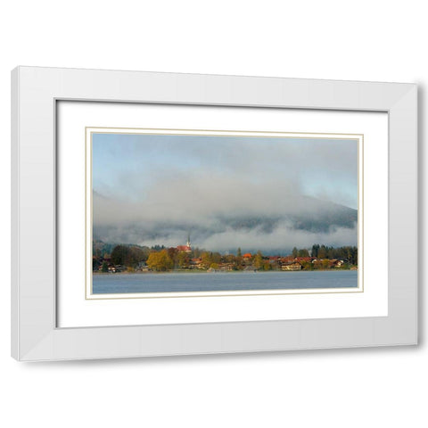 View towards Bad Wiessee Lake Tegernsee near village Rottach Egern in the Bavarian Alps  White Modern Wood Framed Art Print with Double Matting by Zwick, Martin