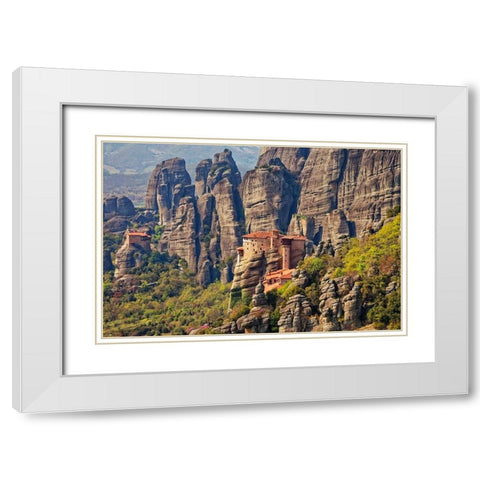 Greece-Meteora Greek Orthodox monasteries in the mountains White Modern Wood Framed Art Print with Double Matting by Jaynes Gallery