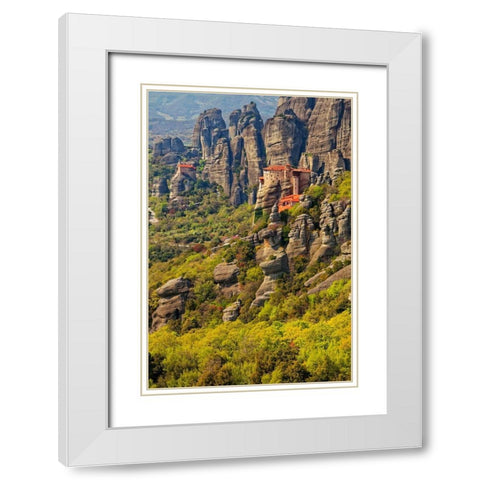 Greece-Meteora Greek Orthodox monasteries in the mountains White Modern Wood Framed Art Print with Double Matting by Jaynes Gallery