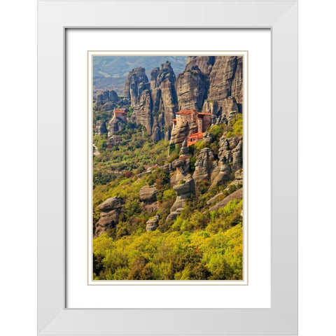 Greece-Meteora Greek Orthodox monasteries in the mountains White Modern Wood Framed Art Print with Double Matting by Jaynes Gallery